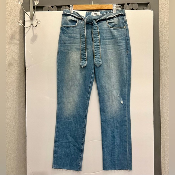 Frame Denim Le High Tie-Waist High Rise Straight-Leg Jeans size 27 - Picture 3 of 7